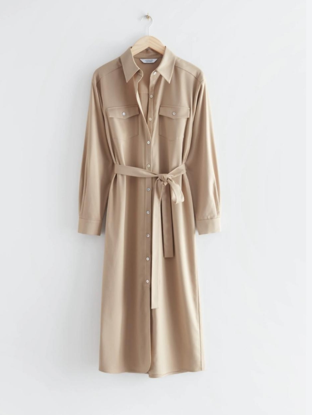& Other Stories Khaki Button-Front Midi Shirt Dress